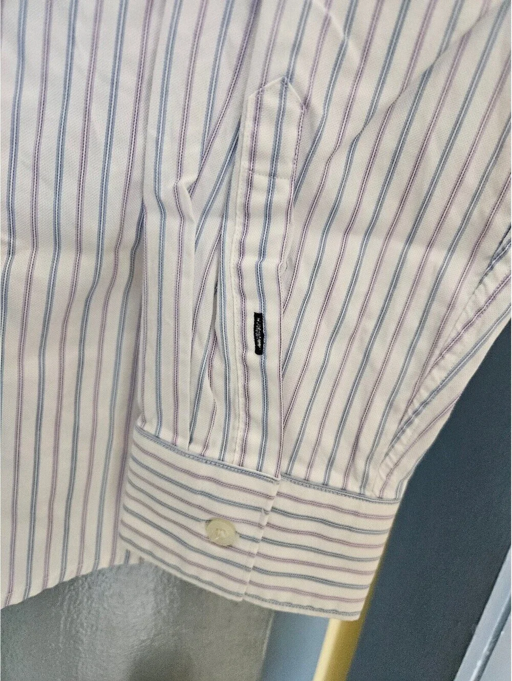Banana Republic Striped Pattern Long Sleeve XL17 171/2 White Button Italy